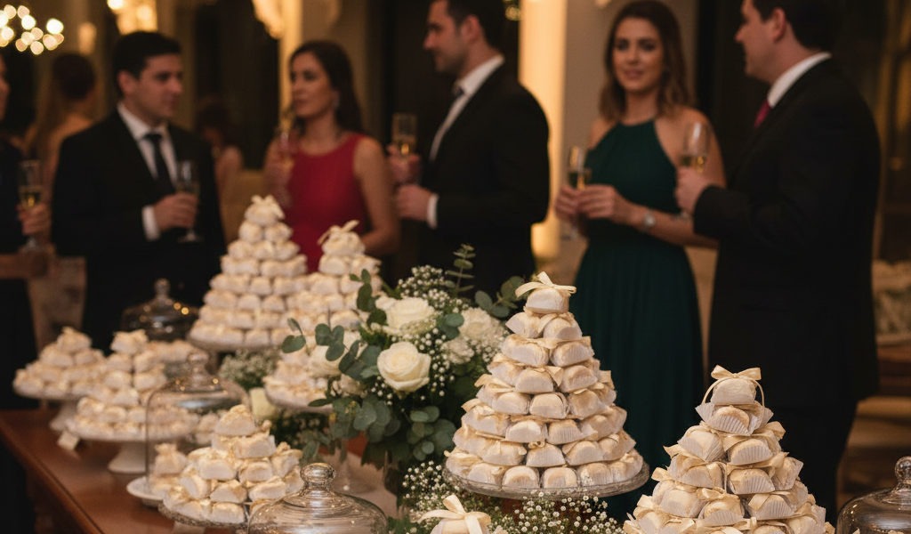 Distribuindo bem-casados aos convidados do casamento